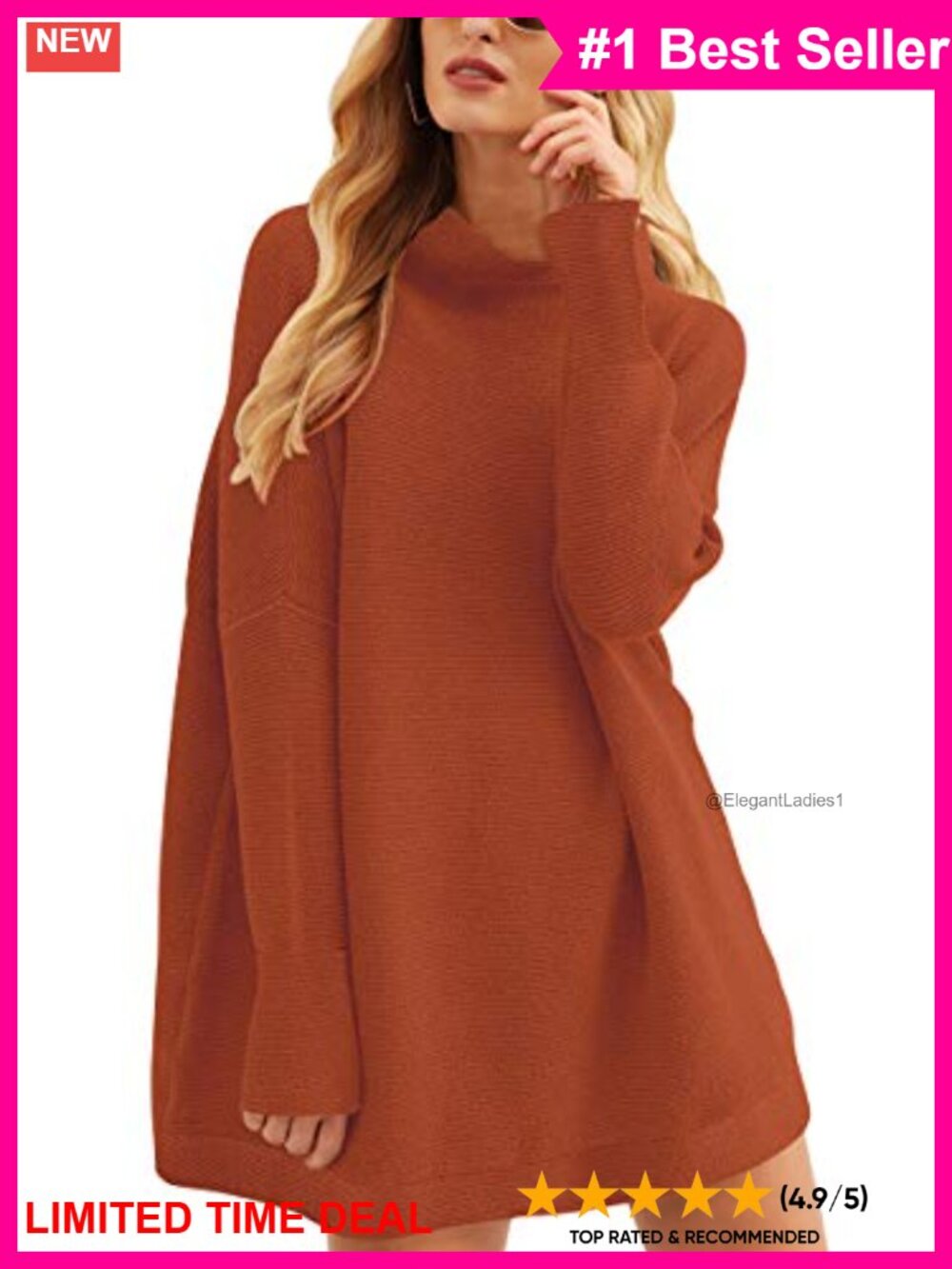 Oversized Turtleneck Tunic Sweater Long Sleeve Pullover Knit Relaxed Fit